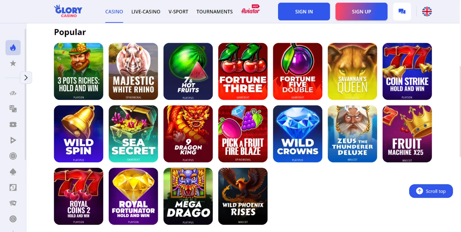 Glory Casino-র প্রোমো কোডসমূহ